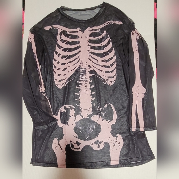 Black & Pink Large Sheer Skeleton Top - Picture 3 of 5